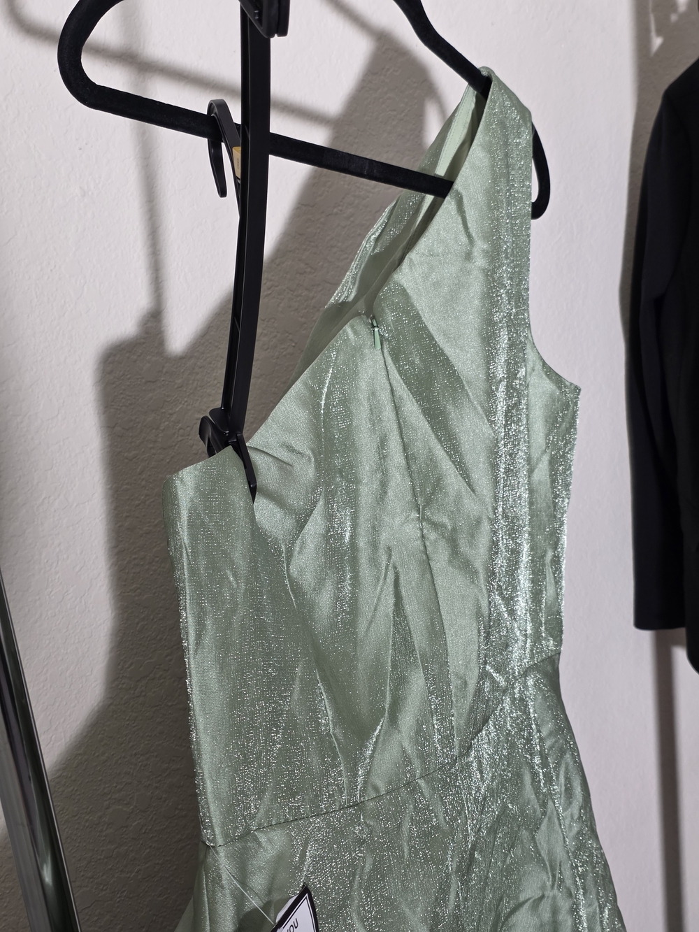 Xscape One-Shoulder Ruffle-Front Evening Gown Mint Metallic Draped Size 14 - Picture 5 of 8